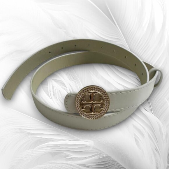 New Stylish White Belt with Gold Round Buckle – Fashion Accessory - Picture 2 of 3